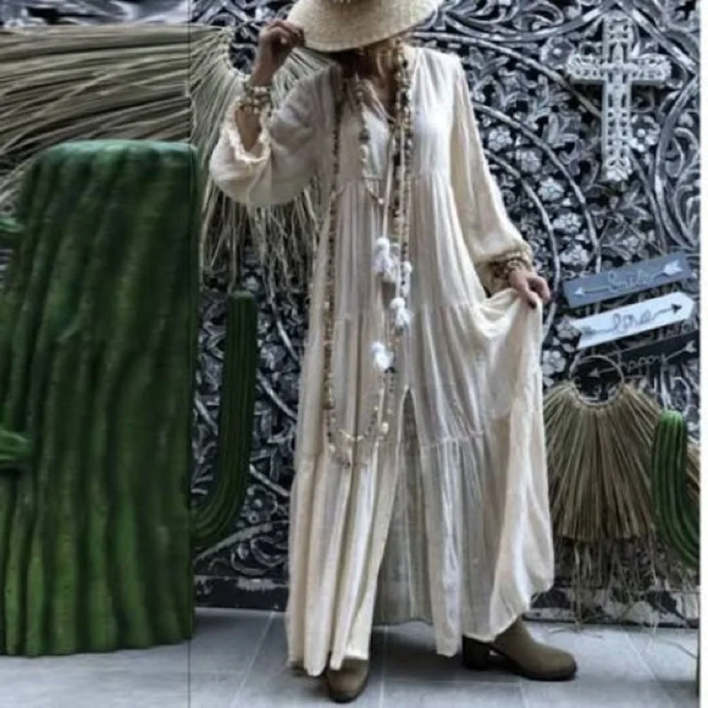 Chic Beige Long Sleeve Maxi Dress - Picture 5 of 5